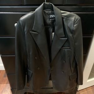ZARA black leather blazer NWT!!